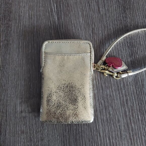 COACH Poppy Gold Wristlet Clutch Strap Purse Bag - Picture 3 of 4